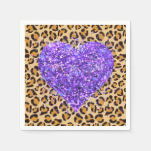 Wild sparkling purple Hearts and Leopard print Napkin