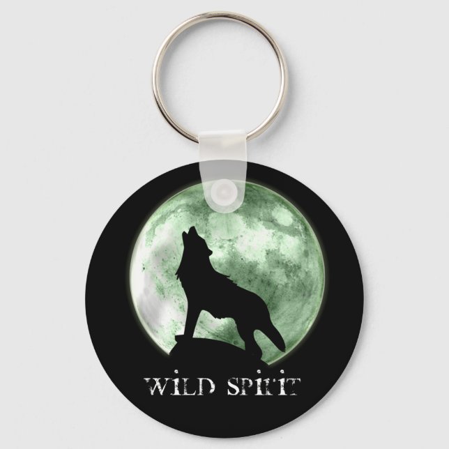 "Wild Spirit" Howling Wolf (Green) Key Ring (Front)