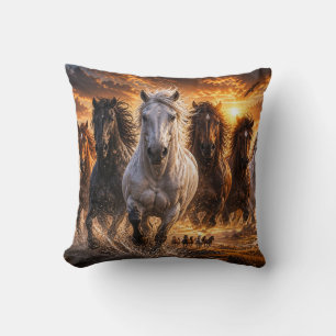 Wild Spirit Stampede – Majestic Running Horses Art Cushion