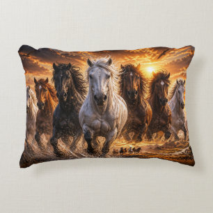 Wild Spirit Stampede – Majestic Running Horses Art Decorative Cushion