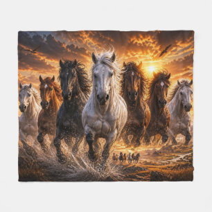Wild Spirit Stampede – Majestic Running Horses Art Fleece Blanket