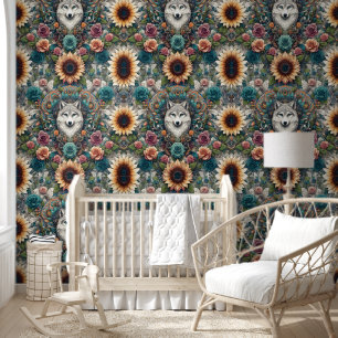 Wild Spirit Wolf & Sunflower Bliss Wallpaper