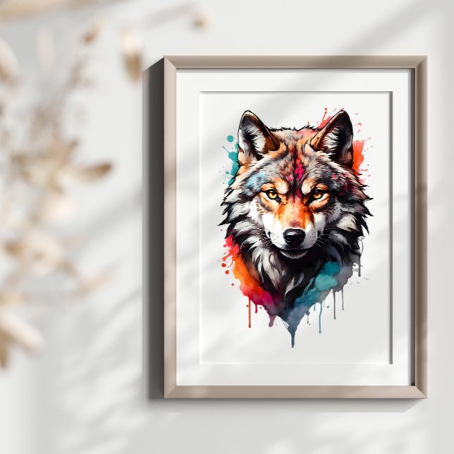 Wild Spirit Wolf Watercolor Splash Wall Art (Creator Uploaded)
