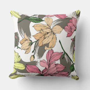 Wild spring floral Magnolia Artistic painted pink  Cushion