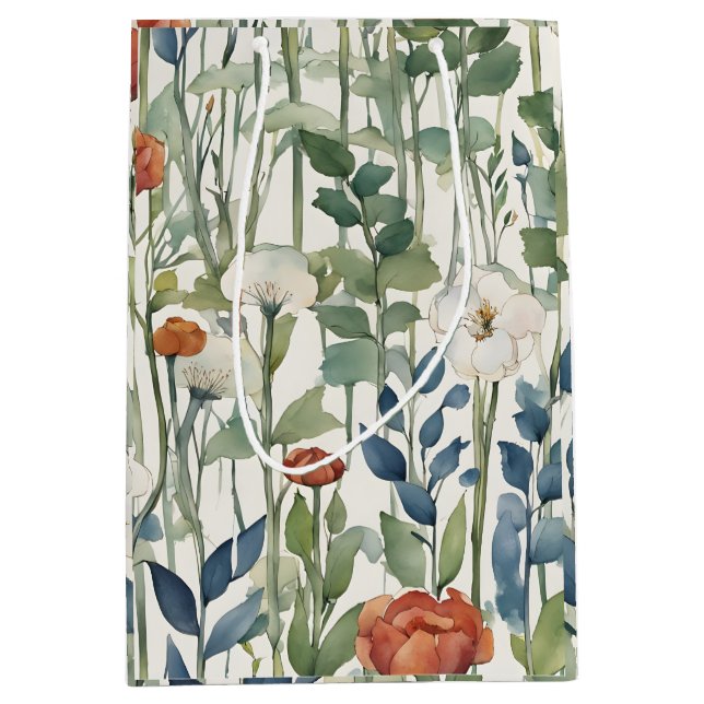 Wild Spring Flowers Watercolor Art  Medium Gift Bag (Front)