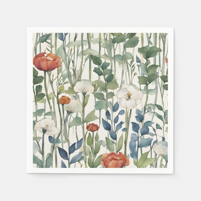 Wild Spring Flowers Watercolor Art  Napkin (Front)