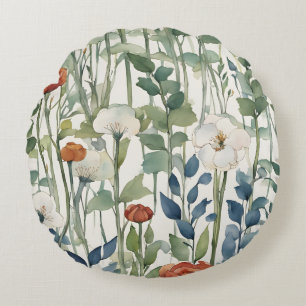 Wild Spring Flowers Watercolor Art  Round Cushion
