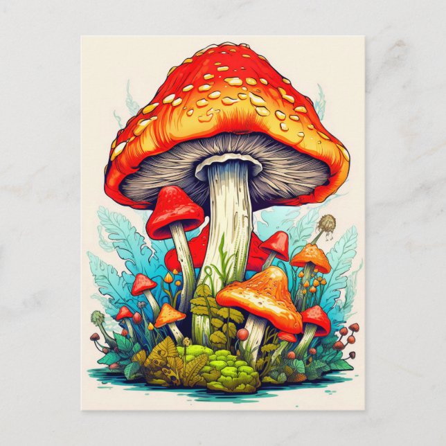 Wild Sprouting Forest Mushrooms Postcard (Front)
