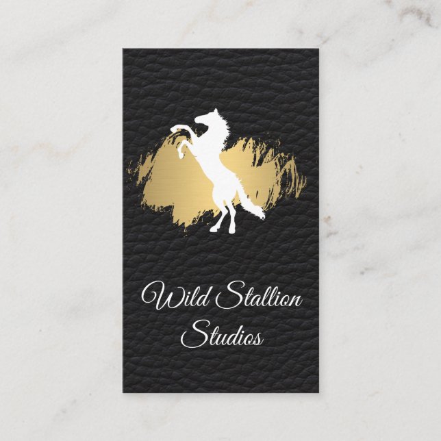 Wild Stallion Gold Brushed Leather Business Card (Front)