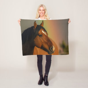 Wild Stallion, Golden Light and Rainbow Fleece Blanket