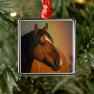 Wild Stallion, Golden Light and Rainbow Metal Tree Decoration