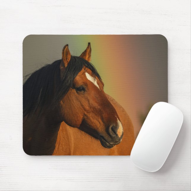 Wild Stallion, Golden Light and Rainbow Mouse Mat (With Mouse)