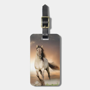 Wild Stallion Running In Sunset Luggage Tag