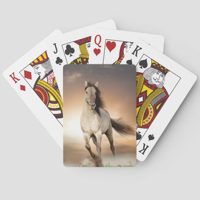 Wild Stallion Running In Sunset Playing Cards (Back)