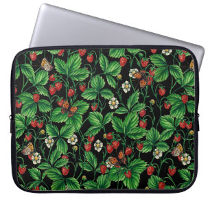 Wild strawberries on black laptop sleeve
