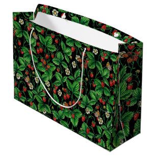 Wild strawberries on black large gift bag