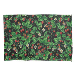 Wild strawberries on black pillowcase