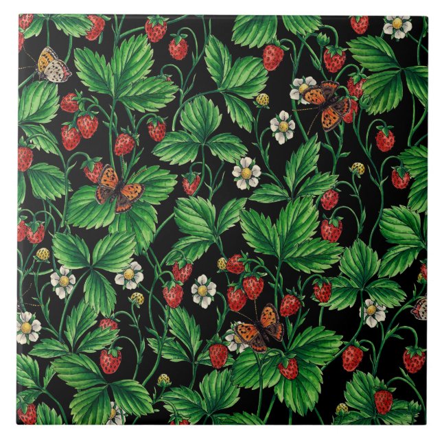 Wild strawberries on black tile (Front)