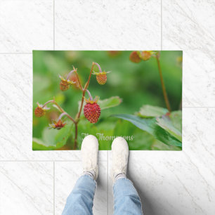 Wild Strawberries On Green Photo With Family Name Doormat
