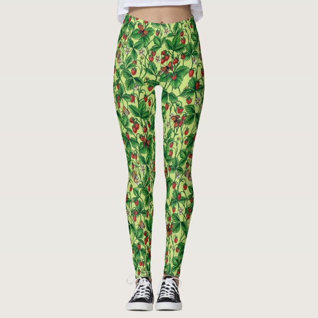 Wild strawberries on honeydew leggings (Front)