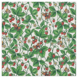 Wild strawberries on off white fabric