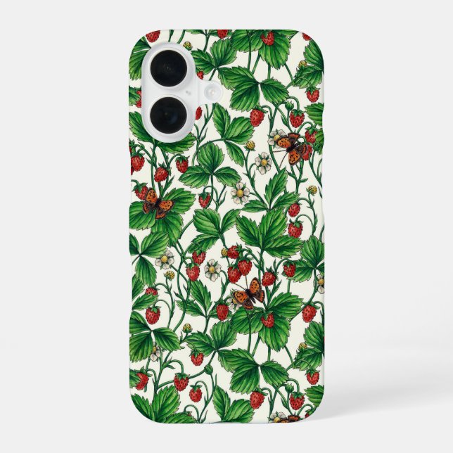 Wild strawberries on off white iPhone 16 case (Back)