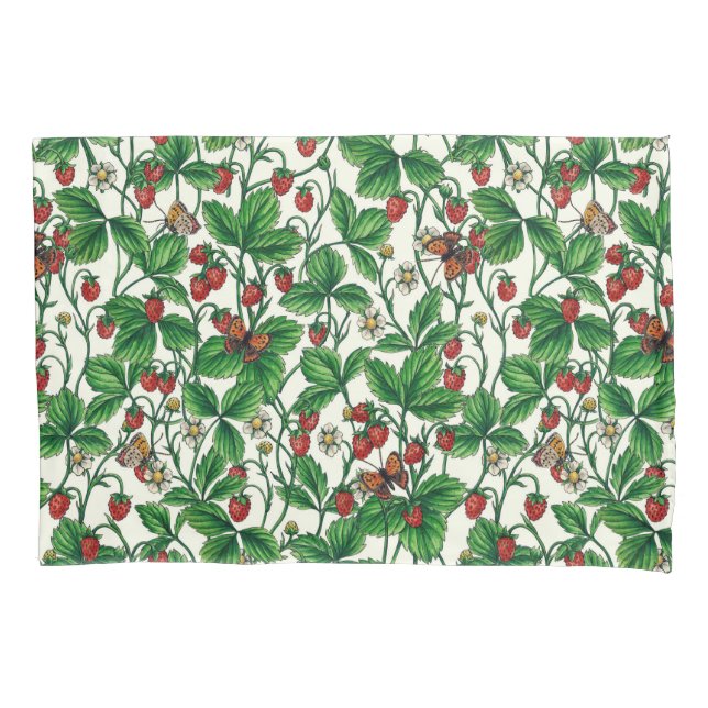 Wild strawberries on off white pillowcase (Front-Left)