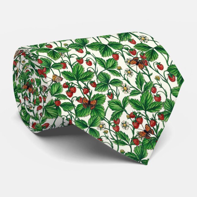 Wild strawberries on off white tie (Rolled)