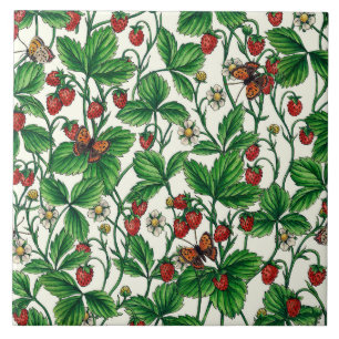 Wild strawberries on off white tile