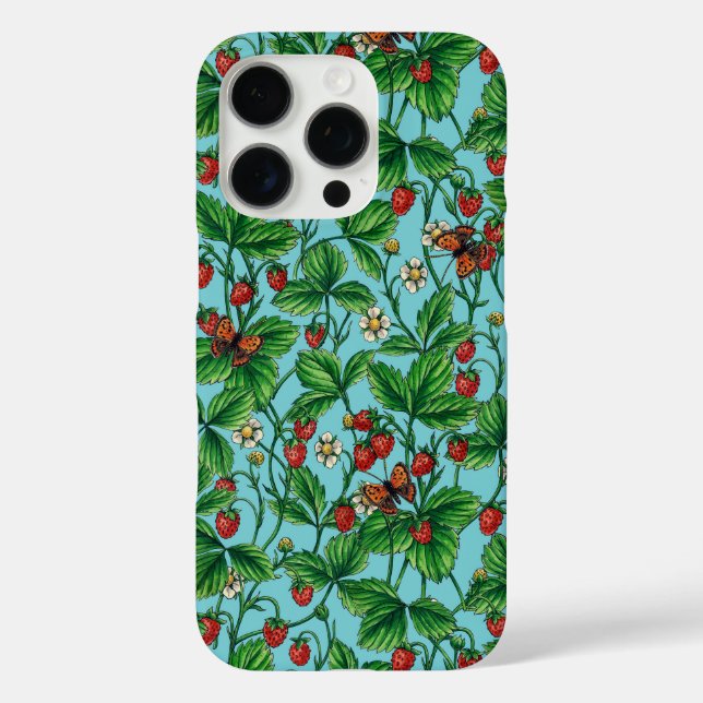 Wild strawberries on pool blue Case-Mate iPhone case (Back)