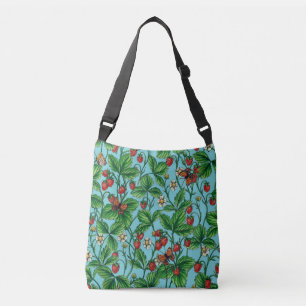 Wild strawberries on pool blue crossbody bag