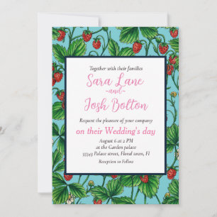 Wild strawberries on pool blue invitation