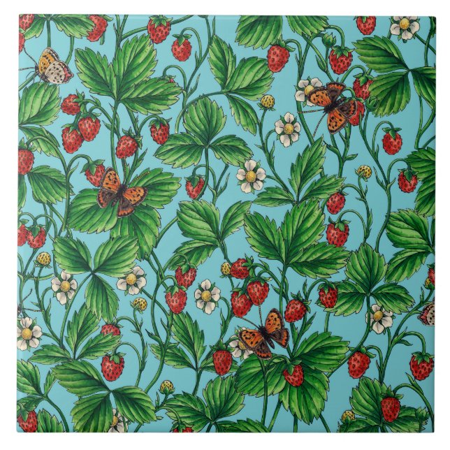 Wild strawberries on pool blue tile (Front)