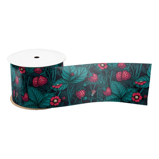 Wild strawberries, red and blue satin ribbon (Spool)