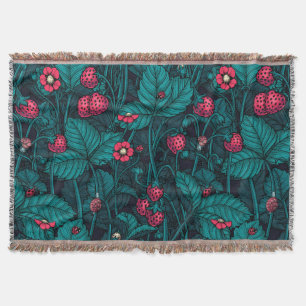 Wild strawberries, red and blue throw blanket