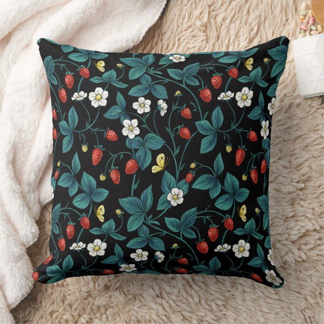 Wild strawberries red/yellow/blue/black cushion (Blanket)