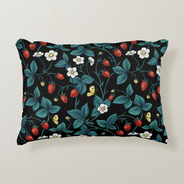 Wild strawberries red/yellow/blue/black decorative cushion (Front)