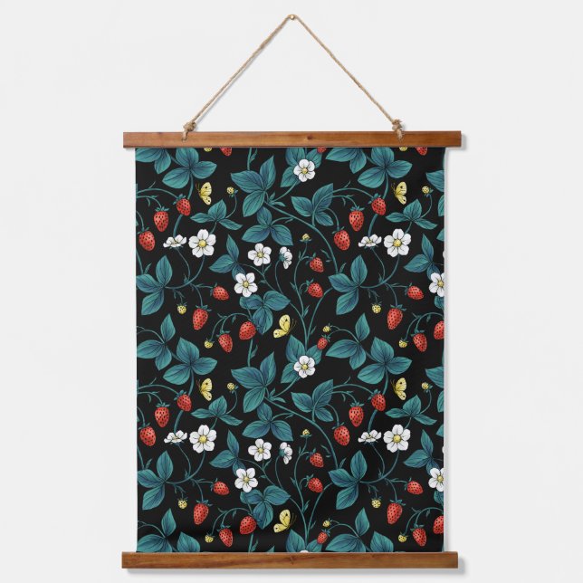 Wild strawberries red/yellow/blue/black hanging tapestry (Front)