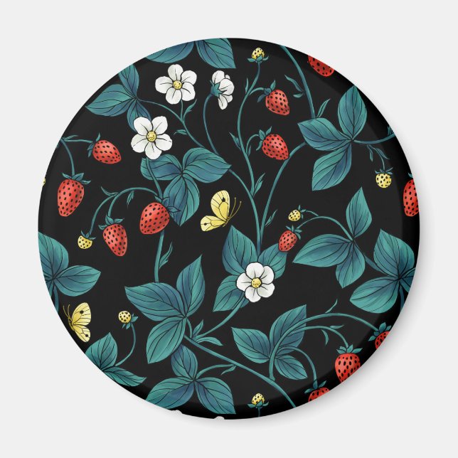 Wild strawberries red/yellow/blue/black magnet (Front)