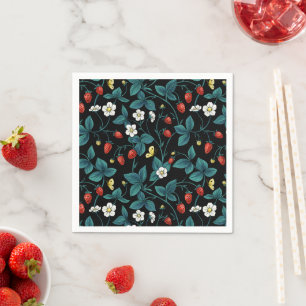 Wild strawberries red/yellow/blue/black napkin