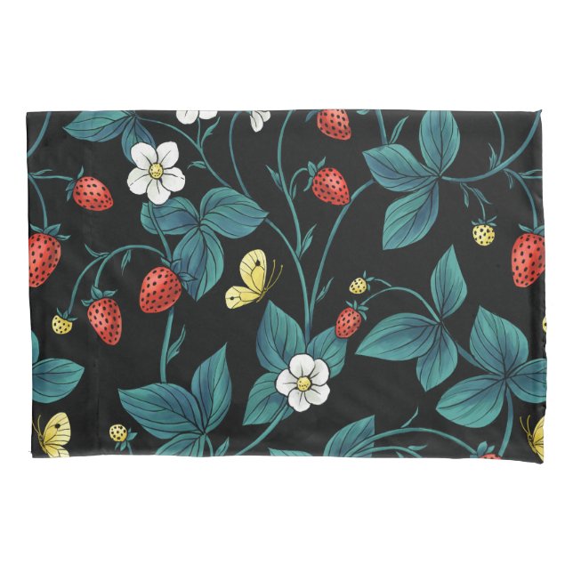 Wild strawberries red/yellow/blue/black pillowcase (Front-Left)