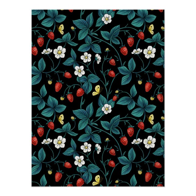 Wild strawberries red/yellow/blue/black poster (Front)
