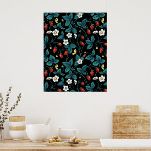 Wild strawberries red/yellow/blue/black poster