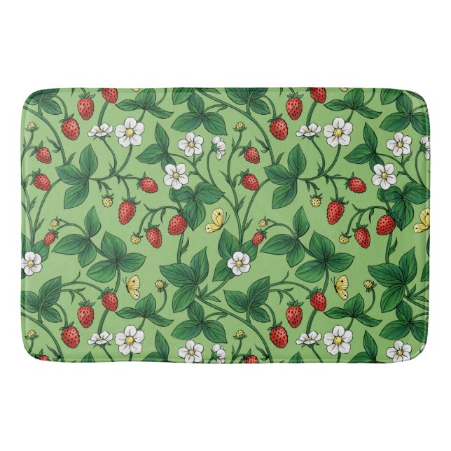 Wild strawberries red/yellow/green/ bath mat (Front)