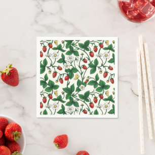 Wild strawberries red/yellow/green/off white napkin