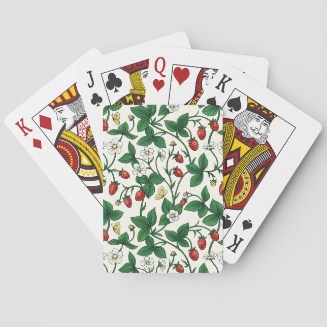 Wild strawberries red/yellow/green/off white playing cards (Back)