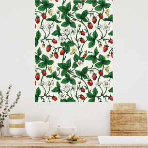 Wild strawberries red/yellow/green/off white poster