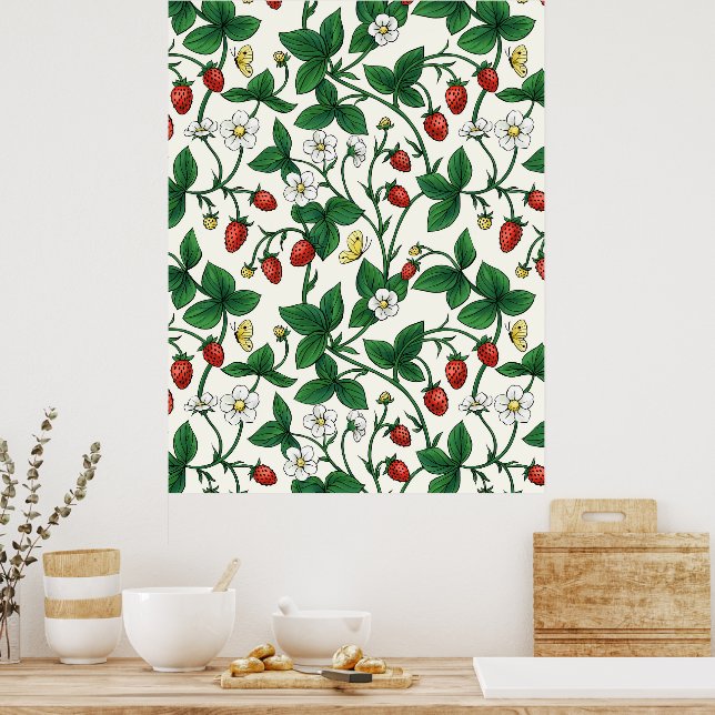 Wild strawberries red/yellow/green/off white poster (Kitchen)