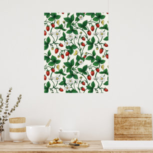 Wild strawberries red/yellow/green/off white poster