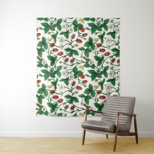 Wild strawberries red/yellow/green/off white tapestry